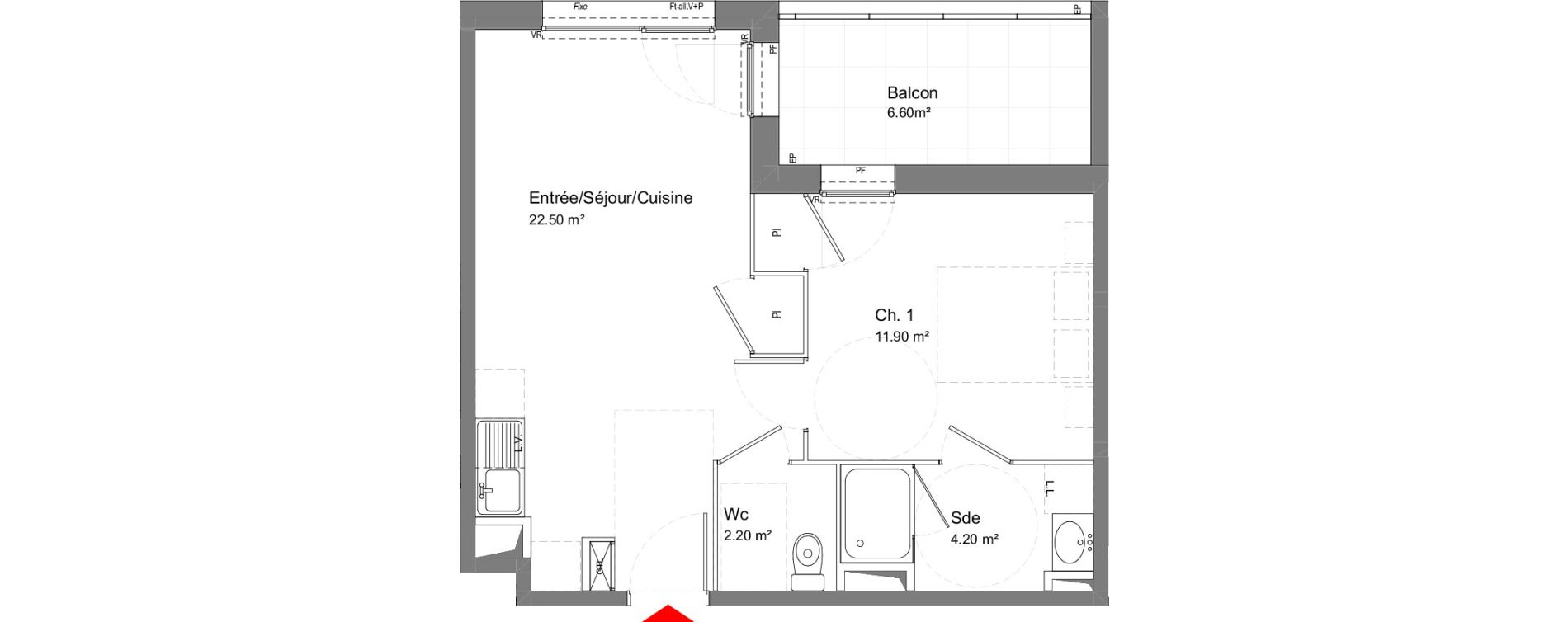 Appartement T2 de 40,80 m2 &agrave; Tours Douets milletiere