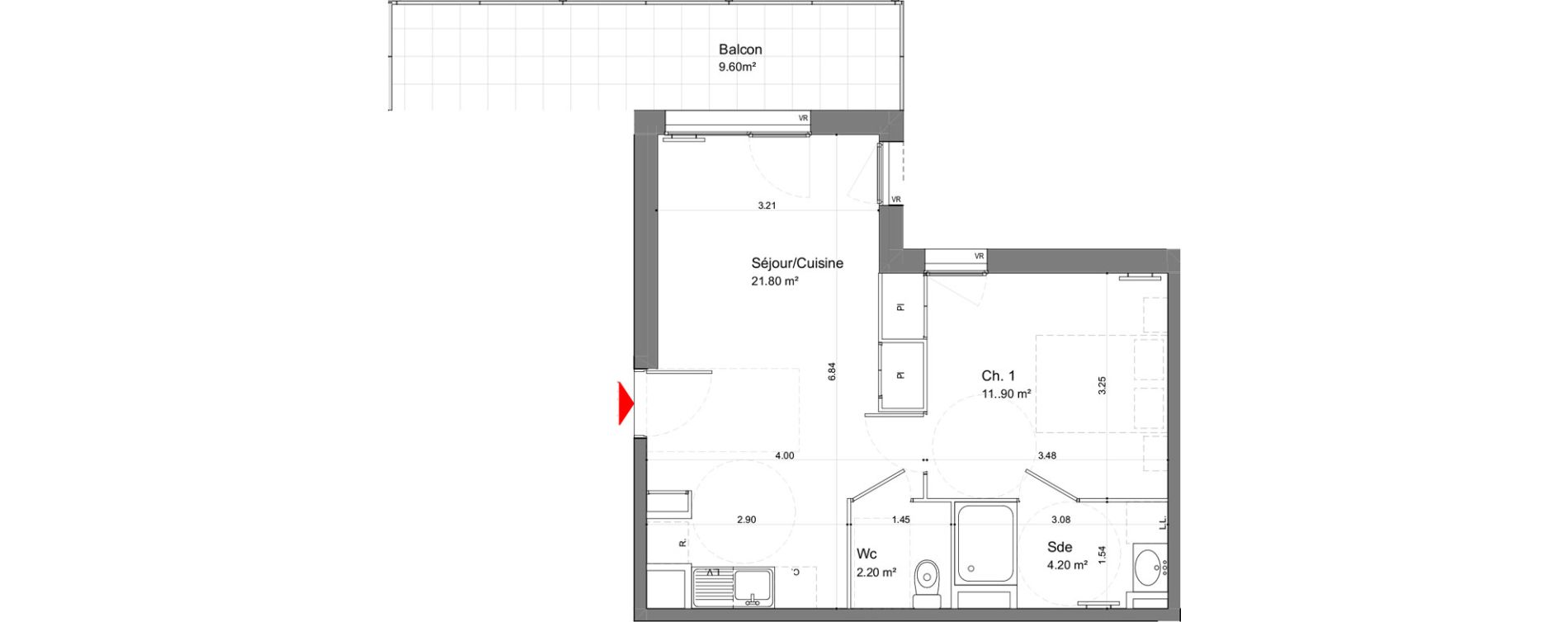 Appartement T2 de 40,10 m2 &agrave; Tours Douets milletiere