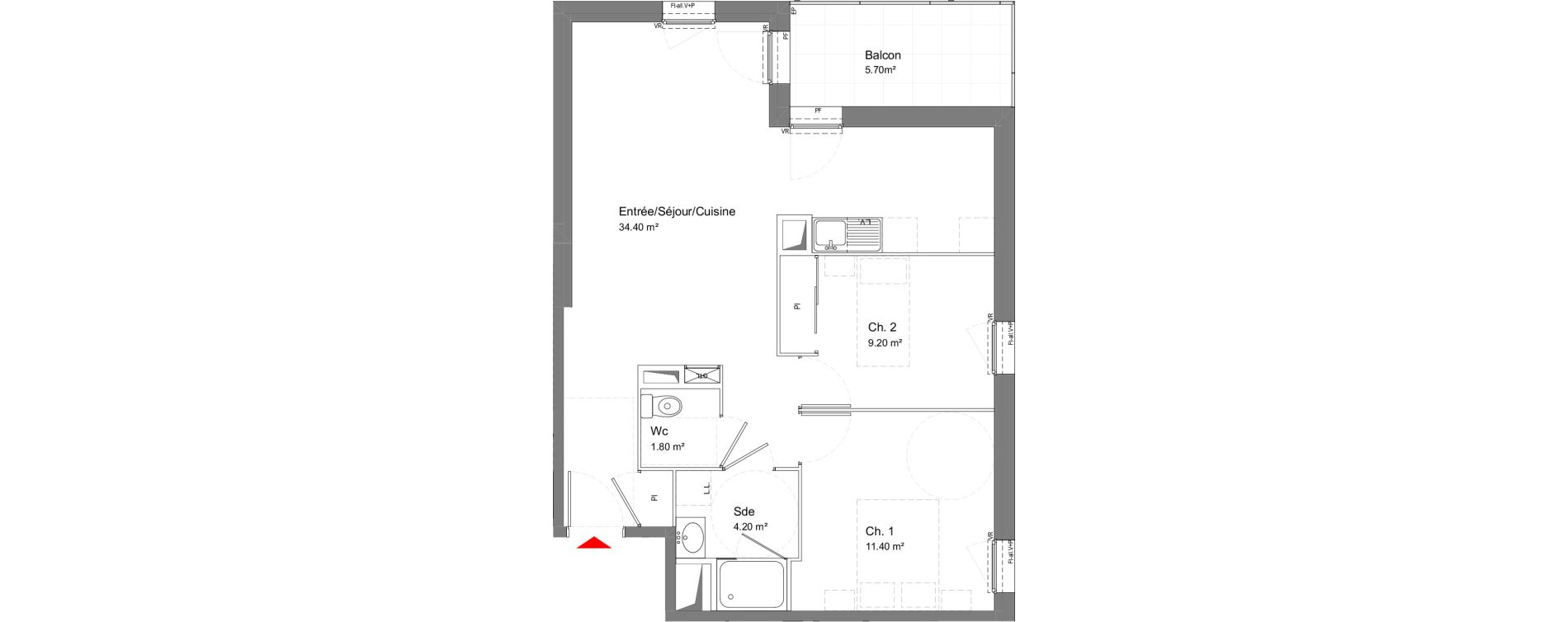 Appartement T3 de 61,00 m2 &agrave; Tours Douets milletiere