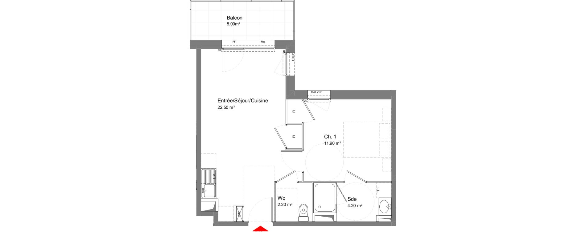Appartement T2 de 40,80 m2 &agrave; Tours Douets milletiere