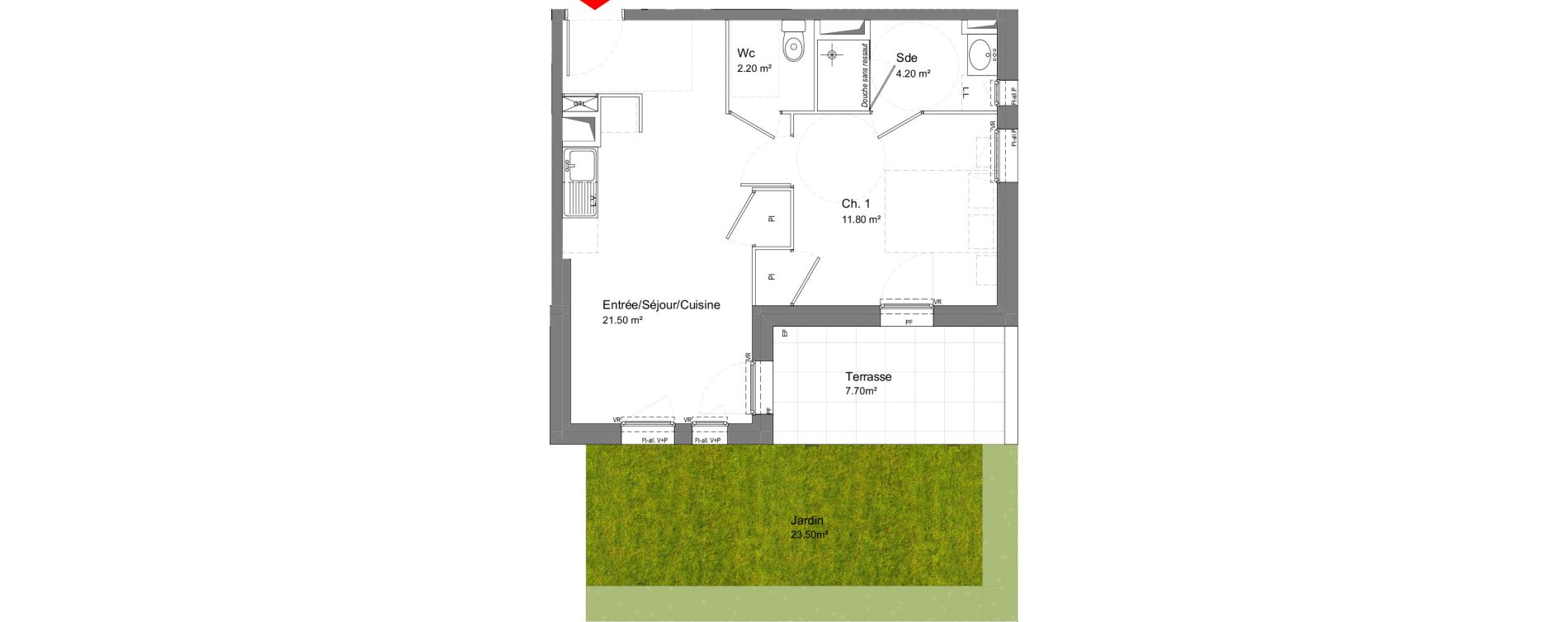 Appartement T2 de 39,70 m2 &agrave; Tours Douets milletiere