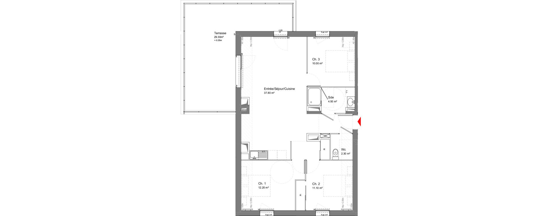 Appartement T4 de 77,90 m2 &agrave; Tours Douets milletiere