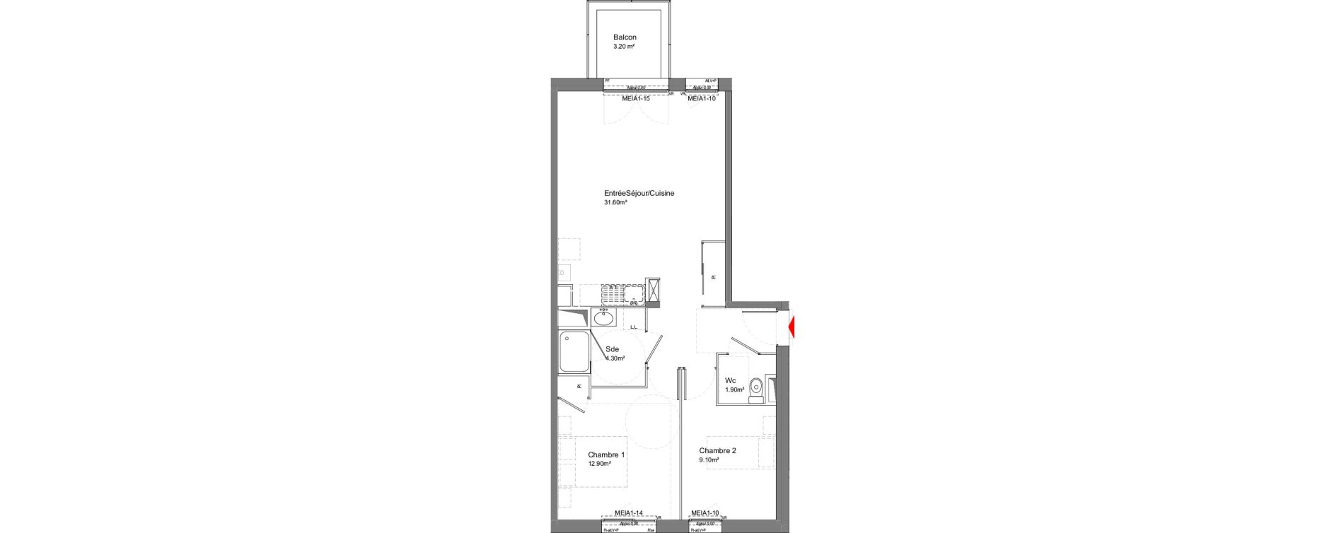 Appartement T3 de 59,80 m2 &agrave; Tours Douets milletiere