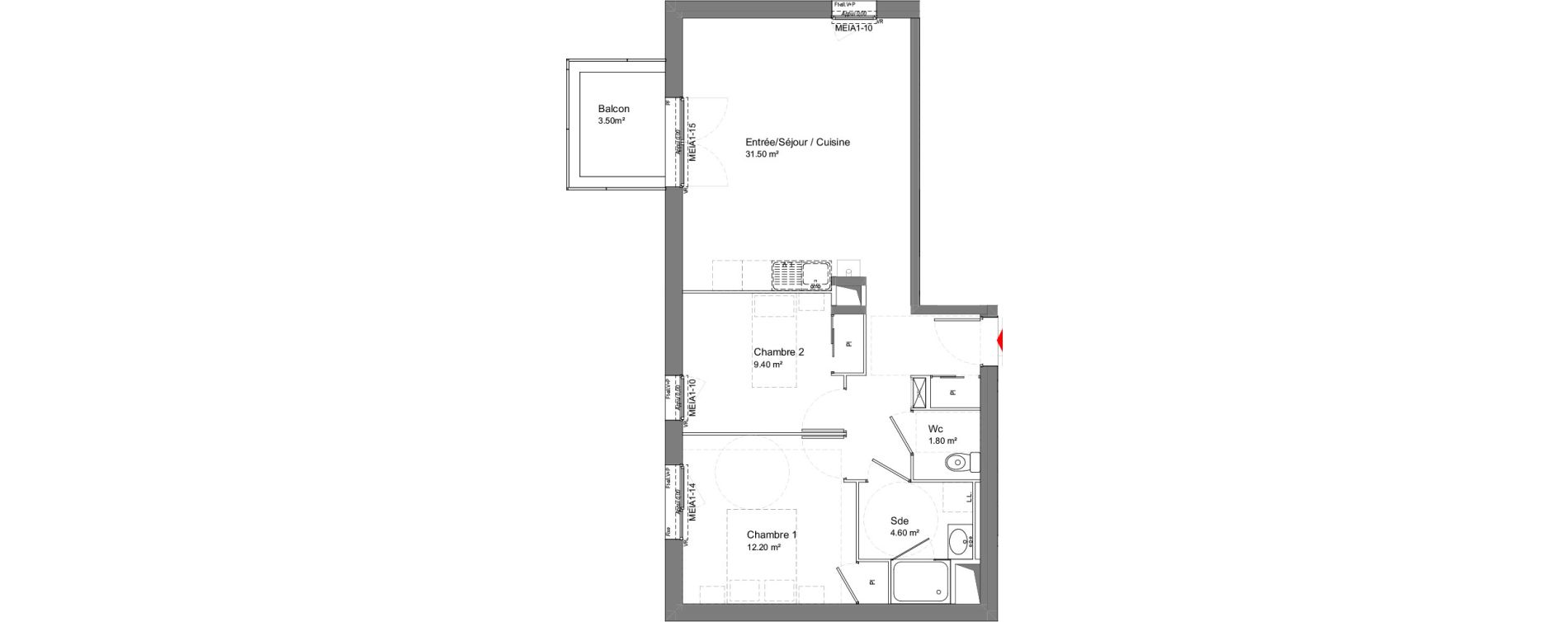 Appartement T3 de 59,50 m2 &agrave; Tours Douets milletiere