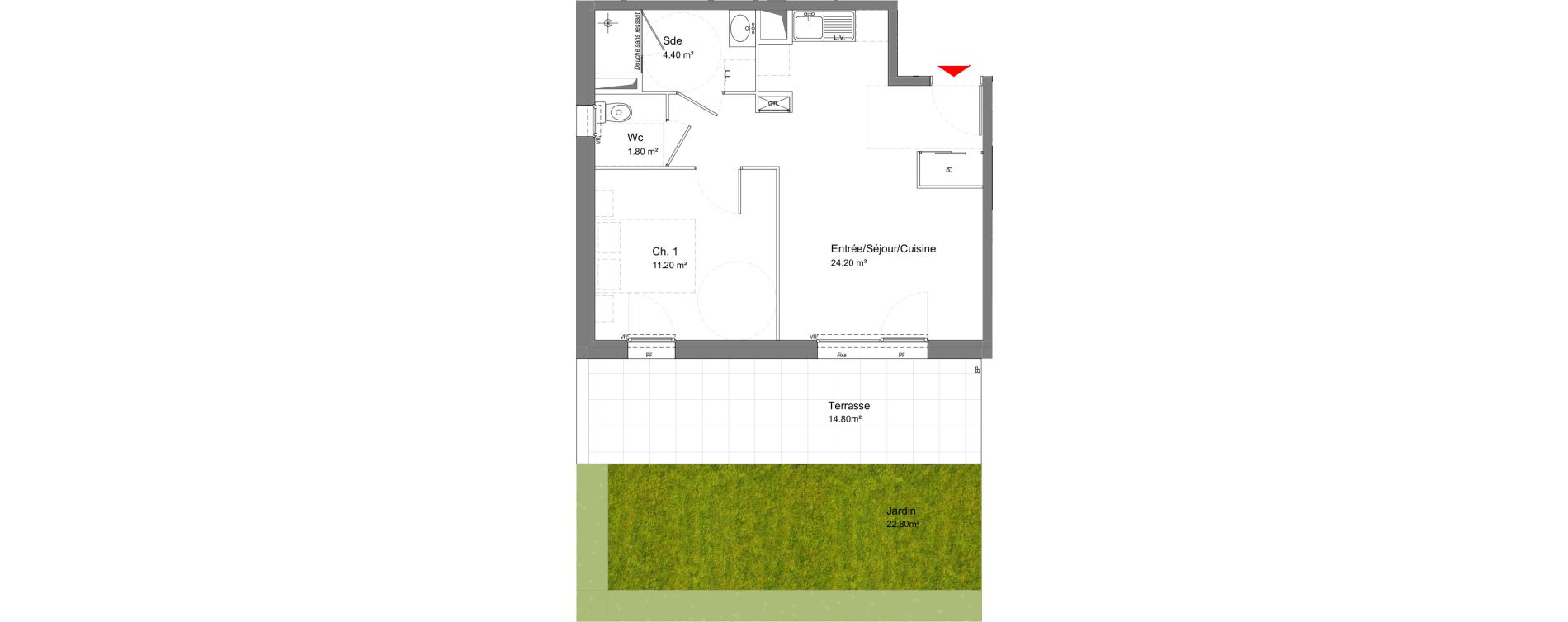 Appartement T2 de 41,60 m2 &agrave; Tours Douets milletiere