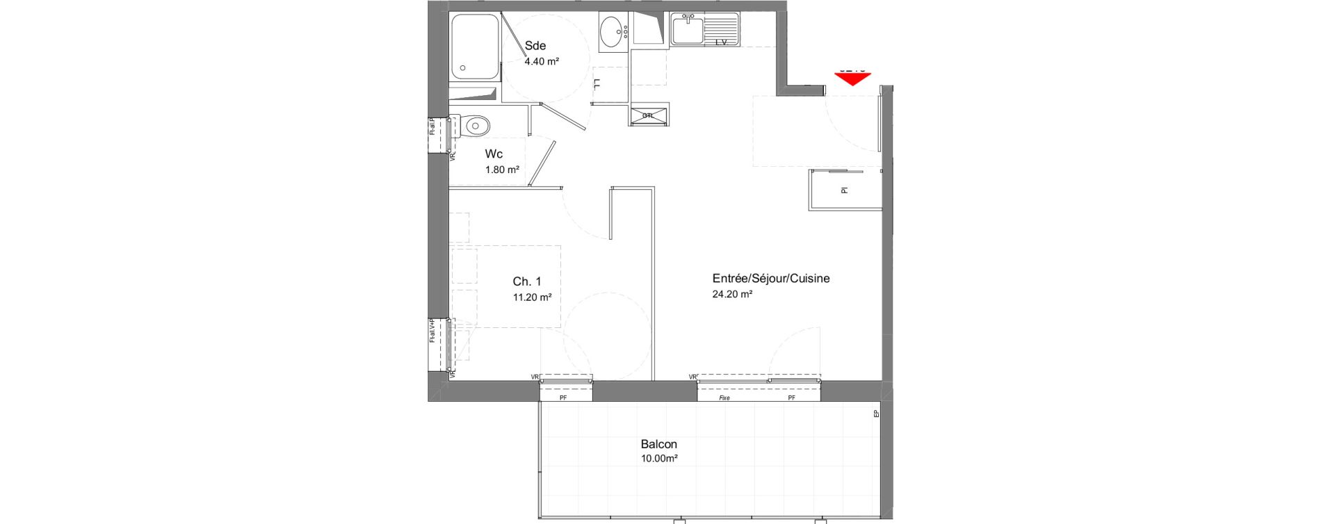 Appartement T2 de 41,60 m2 &agrave; Tours Douets milletiere