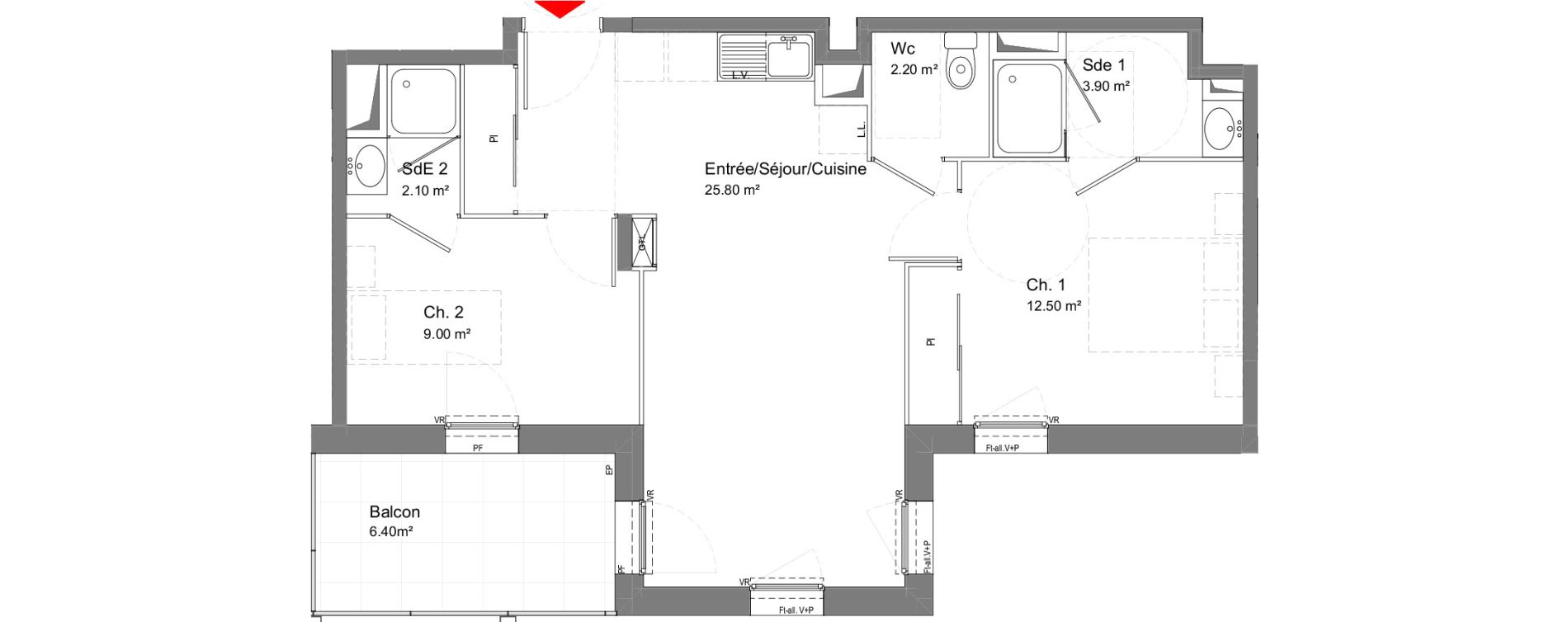 Appartement T3 de 55,50 m2 &agrave; Tours Douets milletiere