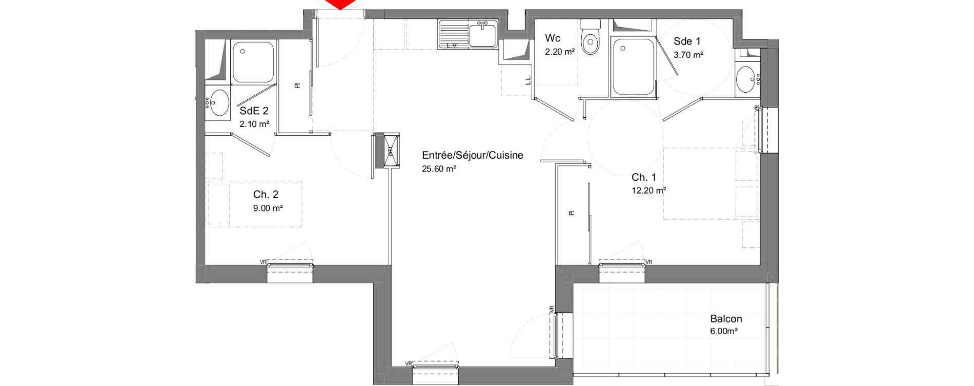 Appartement T3 de 54,80 m2 &agrave; Tours Douets milletiere