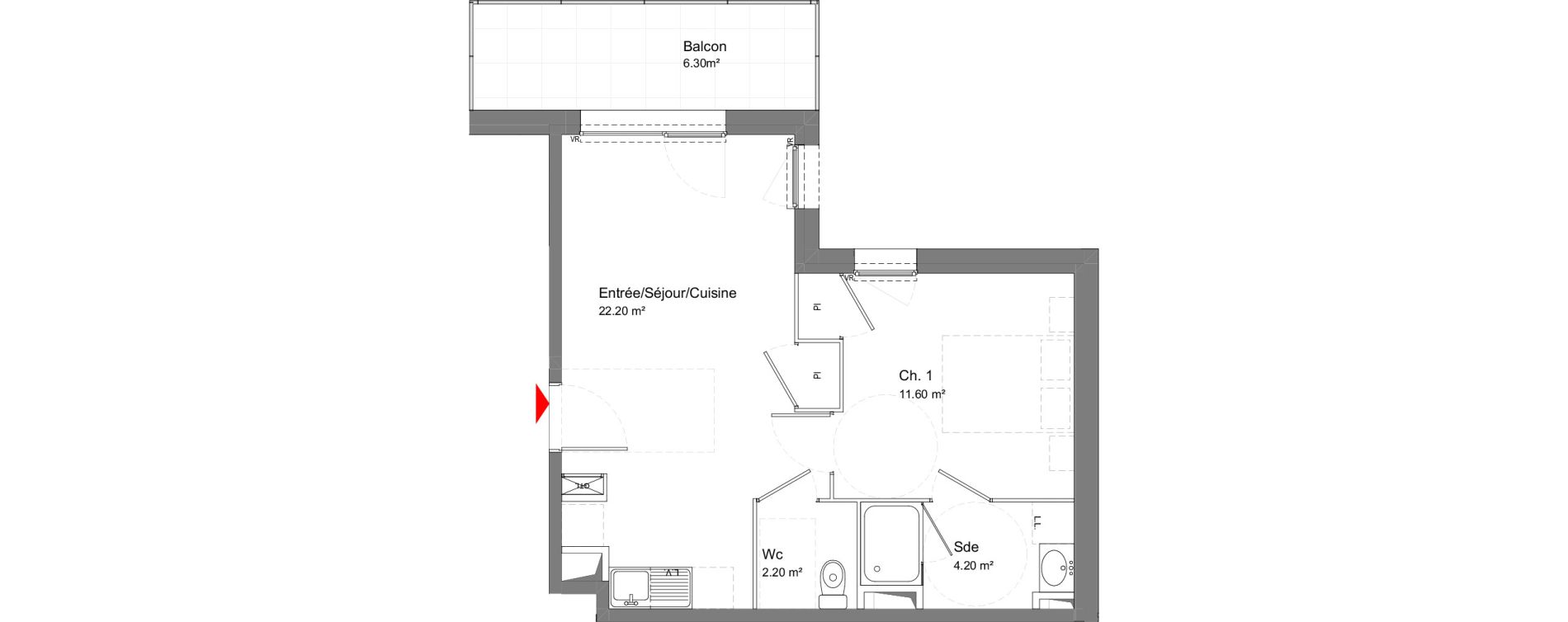 Appartement T2 de 40,20 m2 &agrave; Tours Douets milletiere