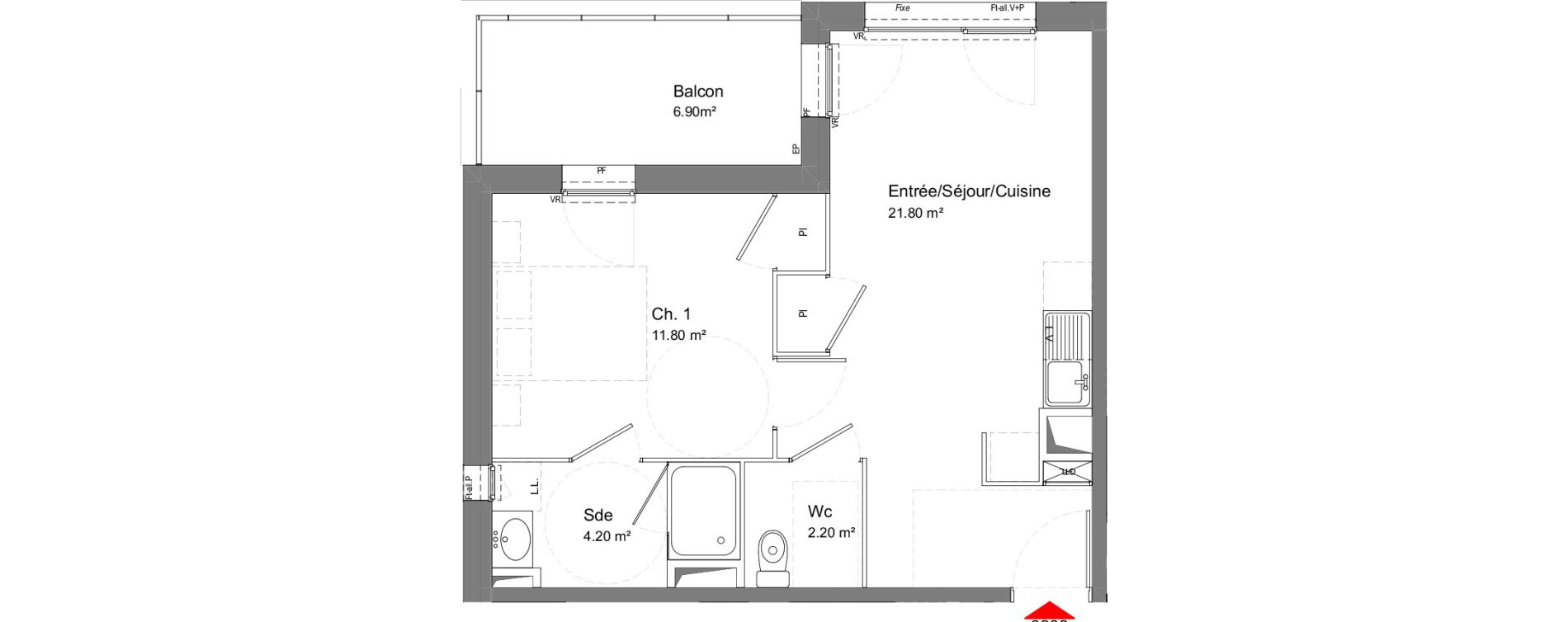 Appartement T2 de 40,00 m2 &agrave; Tours Douets milletiere