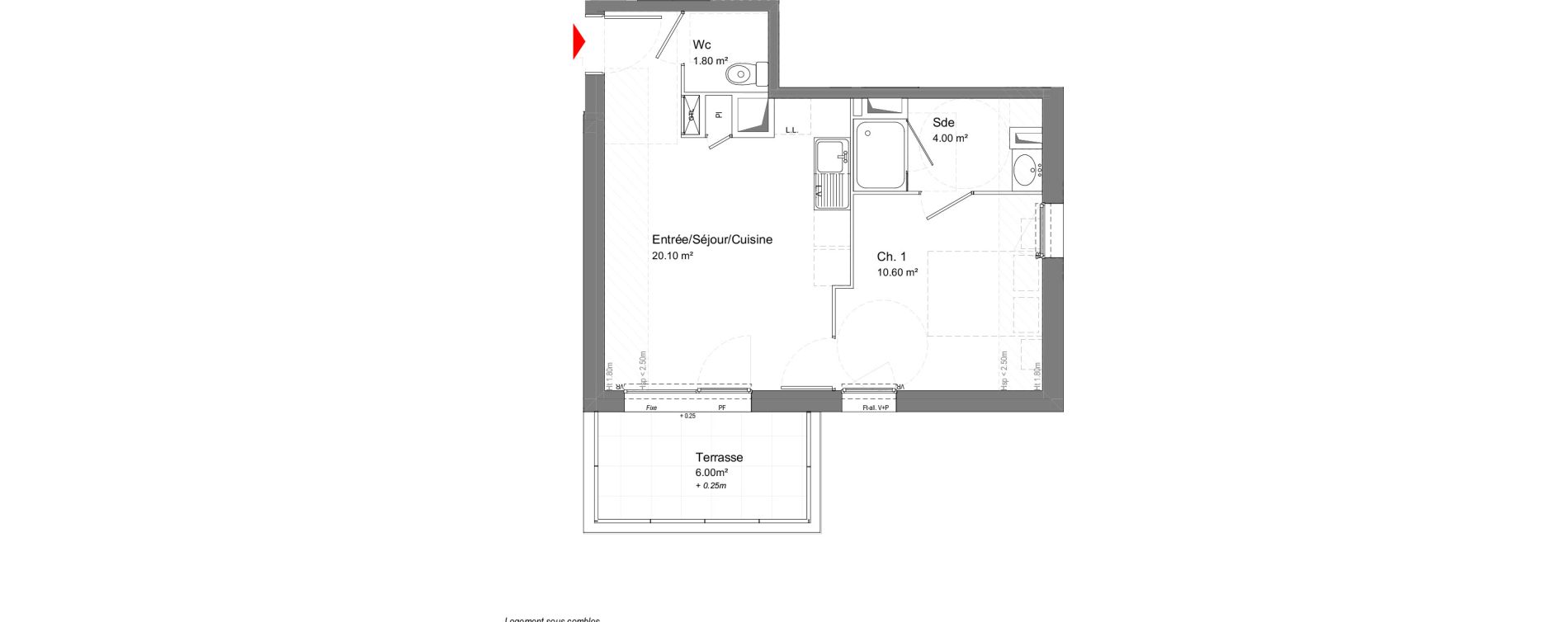 Appartement T2 de 36,50 m2 &agrave; Tours Douets milletiere
