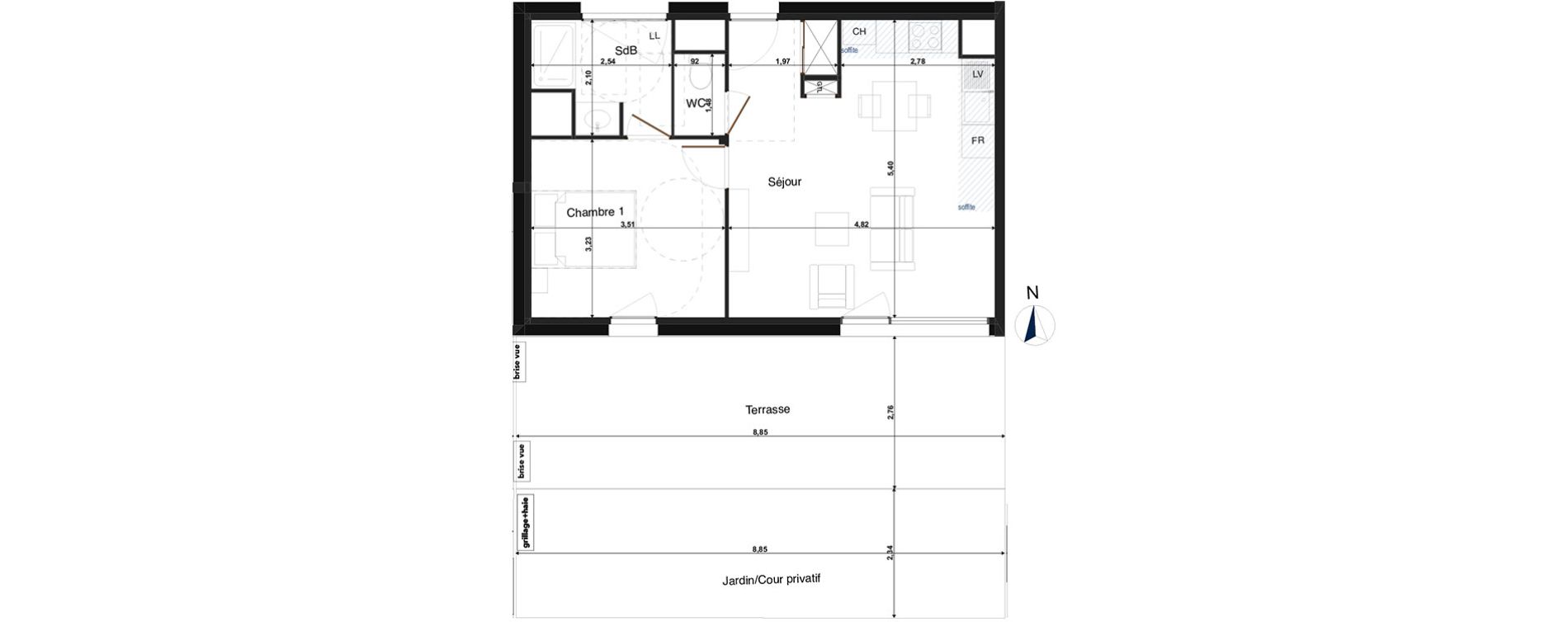 Appartement T2 de 42,54 m2 &agrave; Tours Saint-symphorien