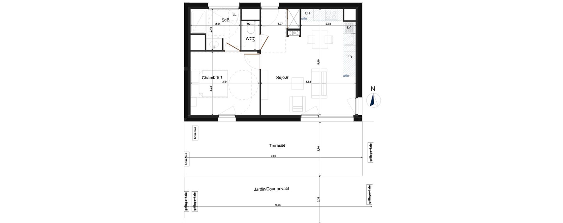 Appartement T2 de 42,52 m2 &agrave; Tours Saint-symphorien
