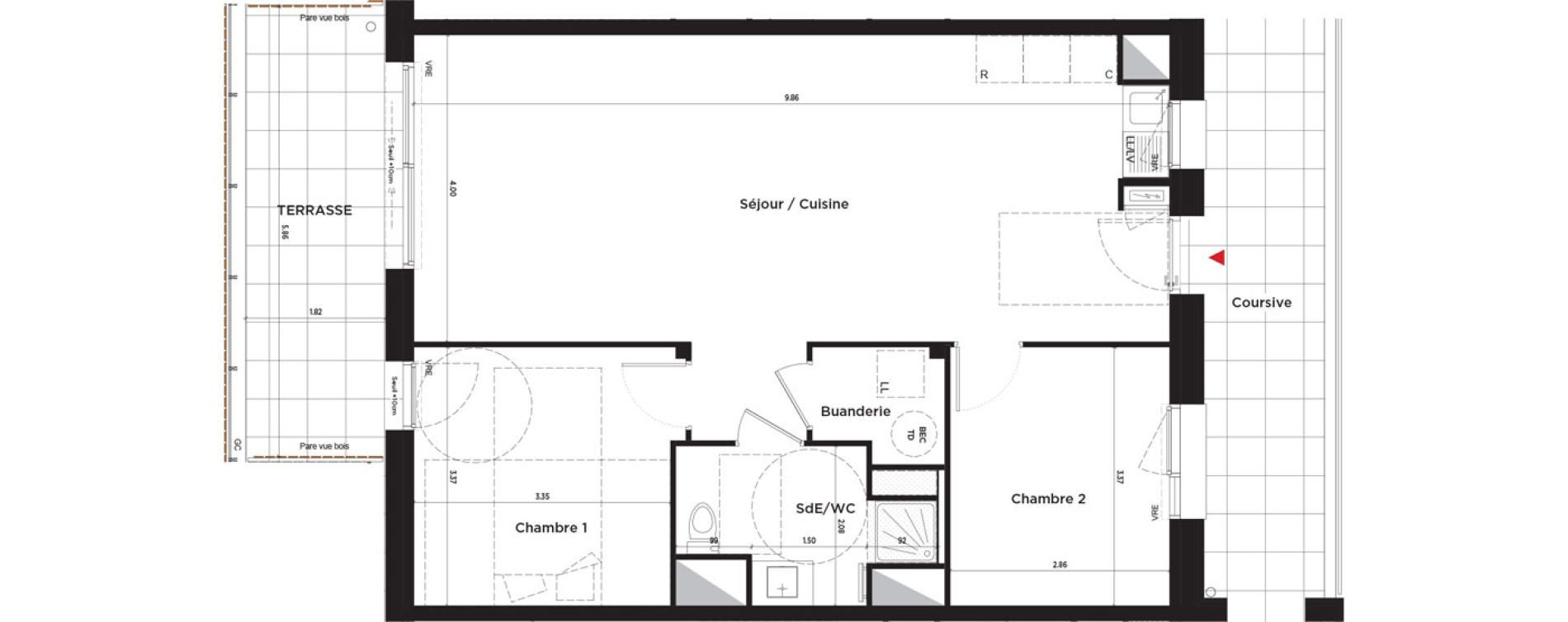 Appartement T3 de 69,51 m2 &agrave; Tours Febvotte - marat