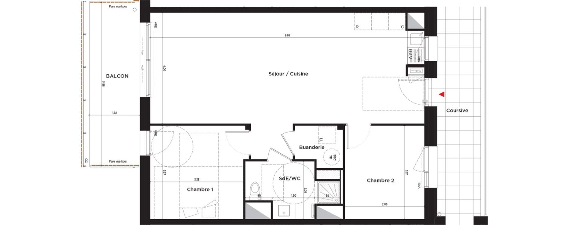 Appartement T3 de 69,48 m2 &agrave; Tours Febvotte - marat