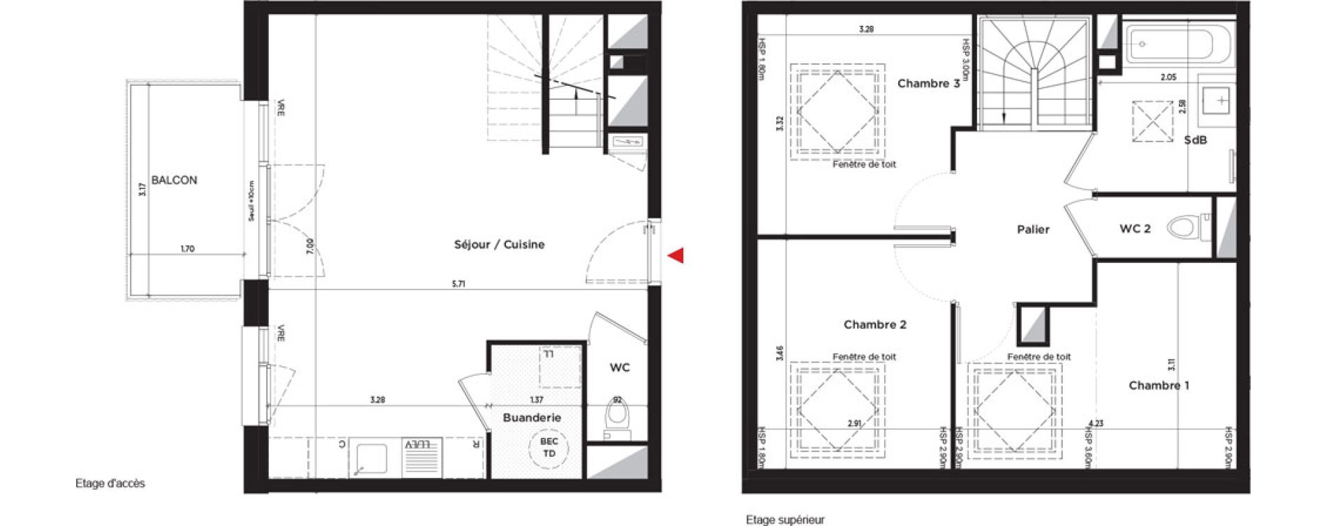 Duplex T4 de 78,65 m2 &agrave; Tours Febvotte - marat