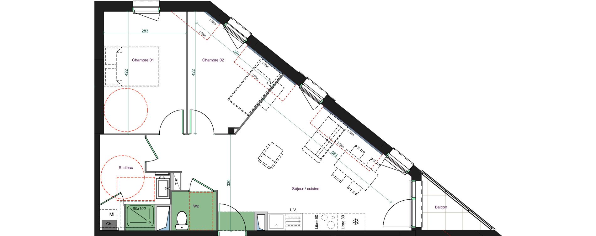 Appartement T3 de 57,97 m2 &agrave; Tours L europe