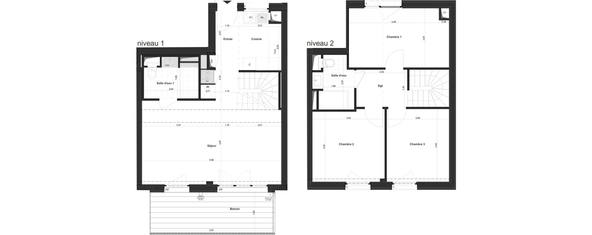 Duplex T3 de 84,62 m2 &agrave; Tours Giraudeau-tonnelle