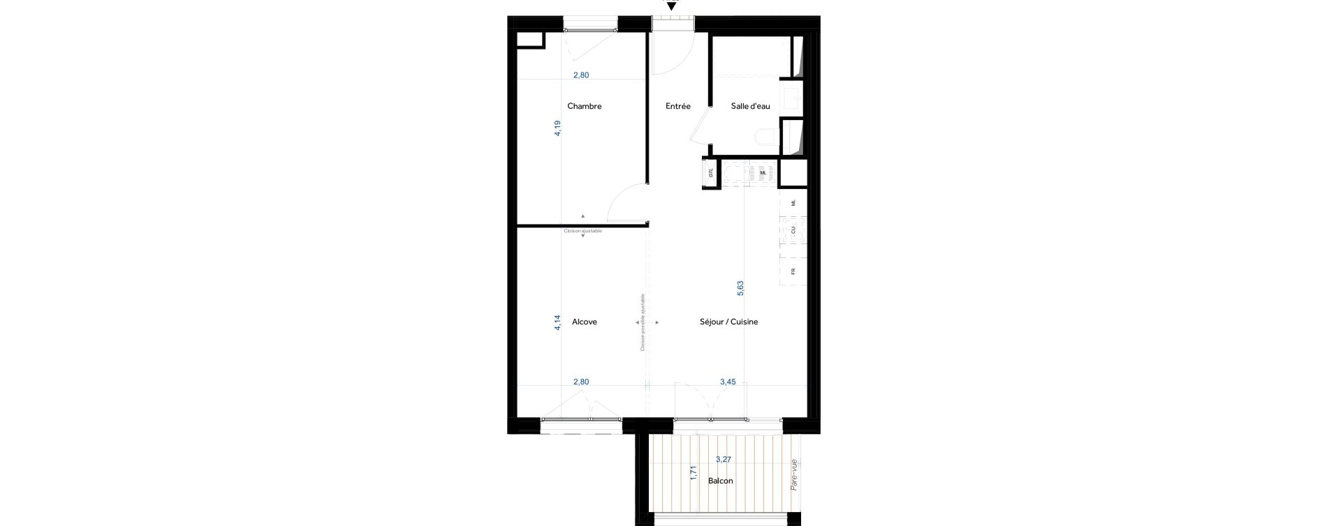 Appartement T2 de 50,10 m2 &agrave; Tours Giraudeau-tonnelle