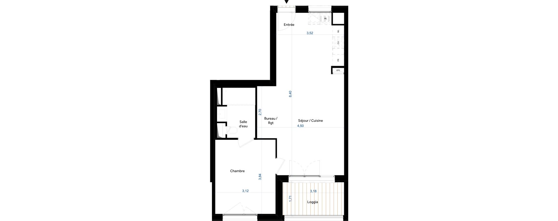 Appartement T2 de 47,60 m2 &agrave; Tours Giraudeau-tonnelle