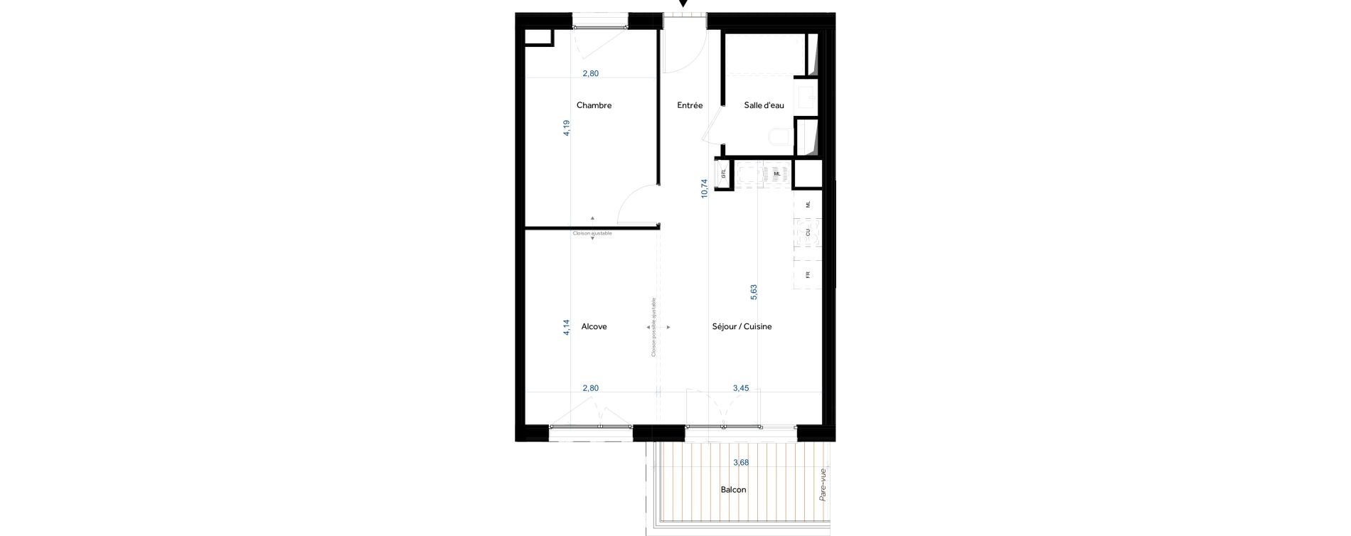 Appartement T2 de 50,10 m2 &agrave; Tours Giraudeau-tonnelle