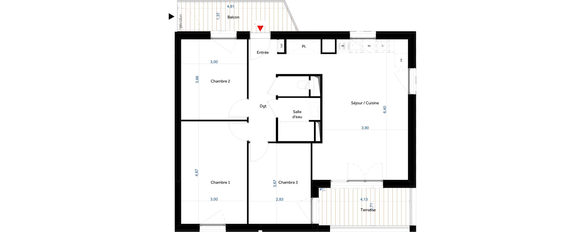 Appartement T4 de 74,40 m2 &agrave; Tours Giraudeau-tonnelle