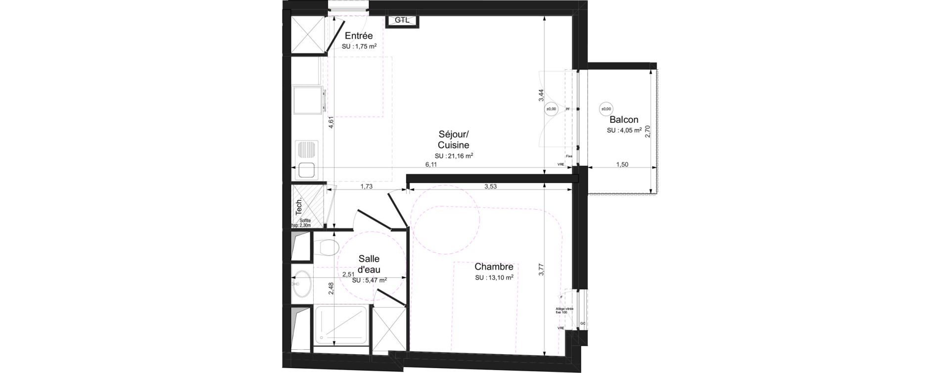 Appartement T2 de 41,48 m2 &agrave; Tours Giraudeau-tonnelle