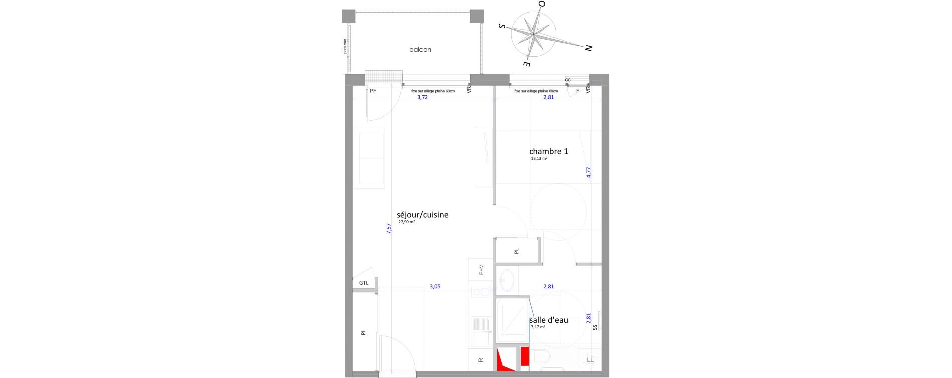 Appartement T2 de 48,20 m2 &agrave; Tours Giraudeau-tonnelle