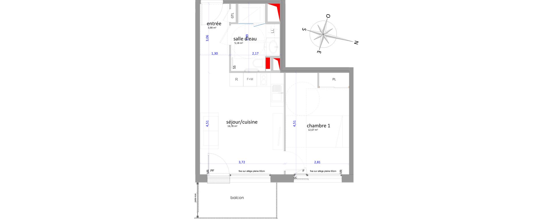 Appartement T2 de 38,61 m2 &agrave; Tours Giraudeau-tonnelle
