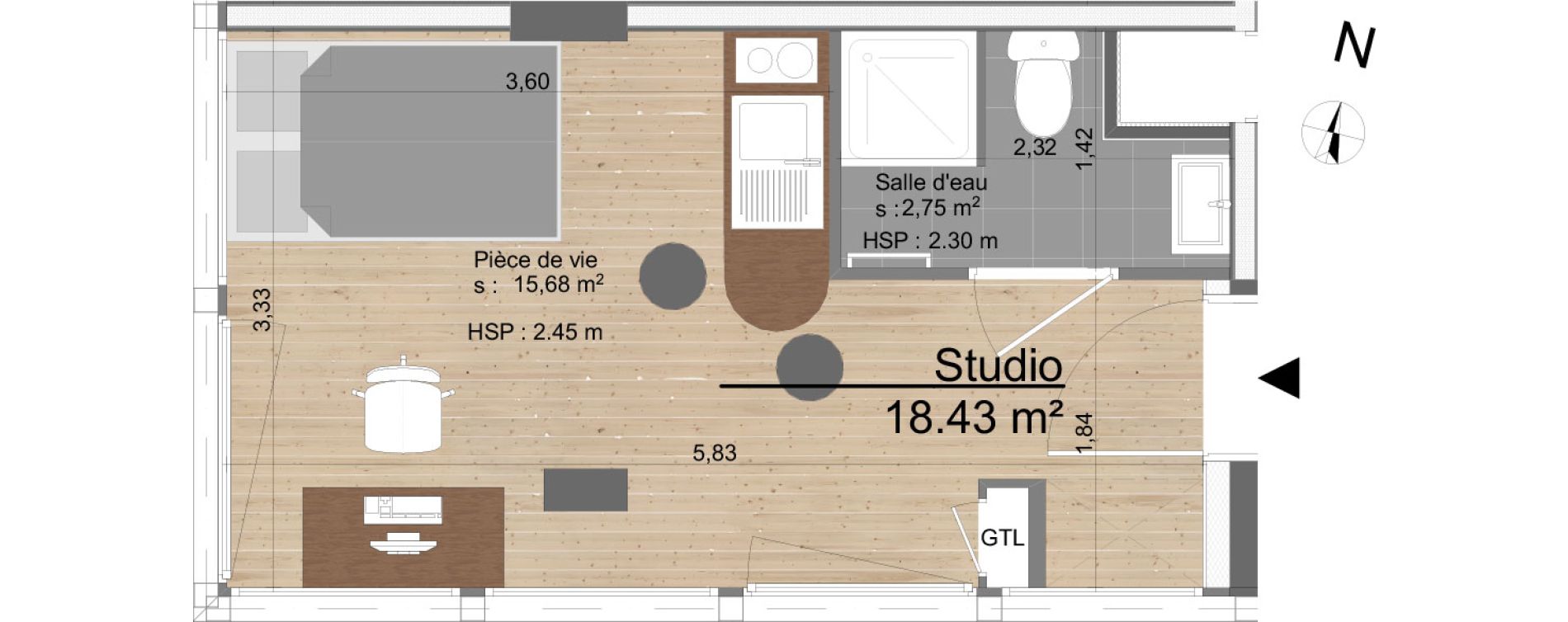 Appartement T1 de 18,43 m2 &agrave; Tours Tours gare