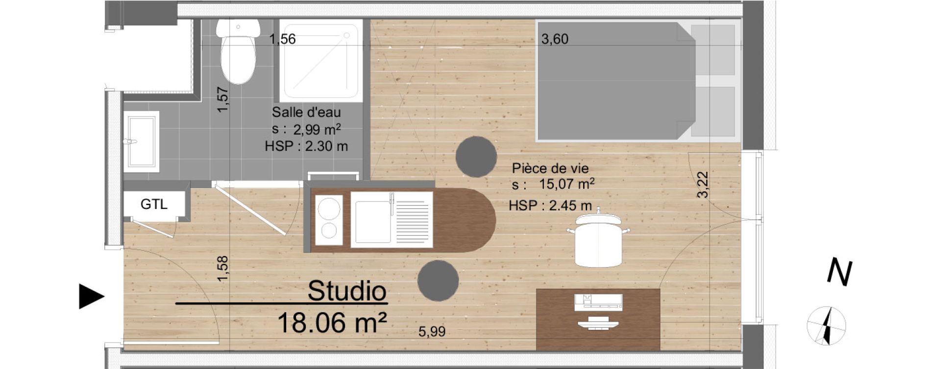 Appartement T1 de 18,06 m2 &agrave; Tours Tours gare