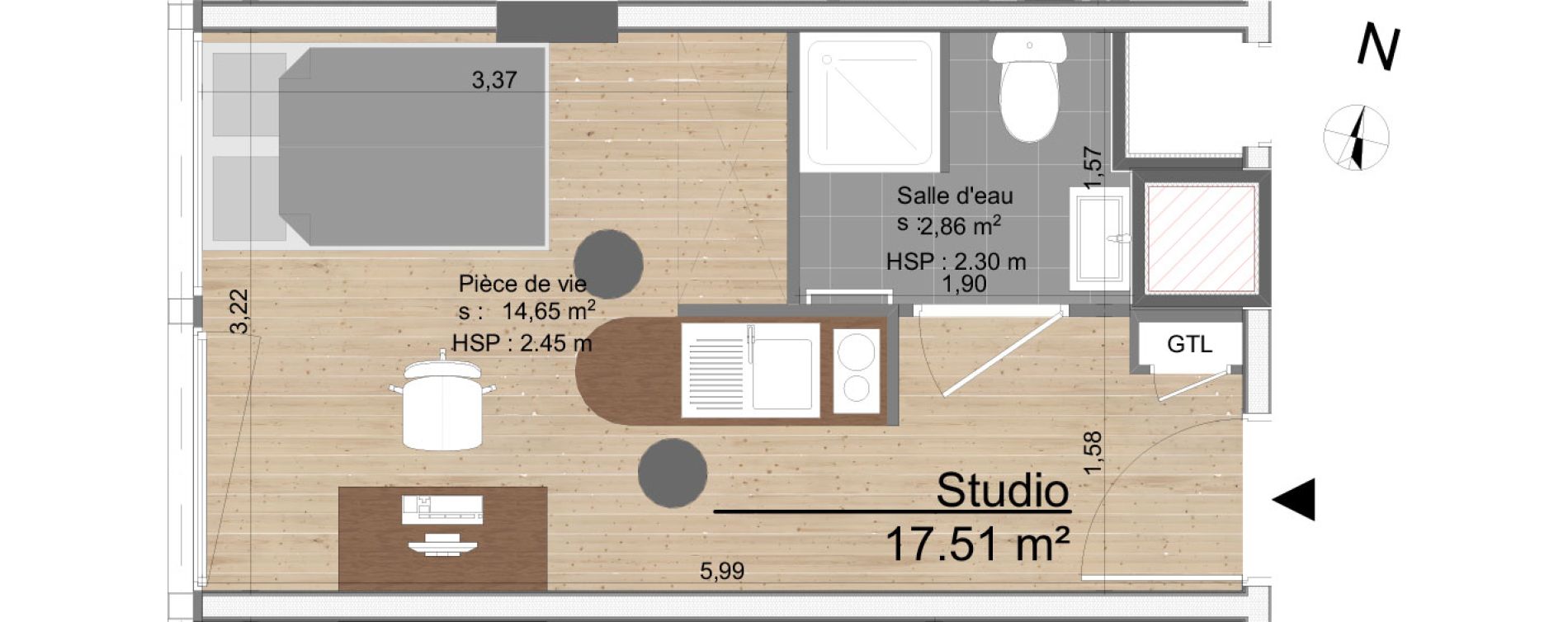 Appartement T1 de 17,51 m2 &agrave; Tours Tours gare