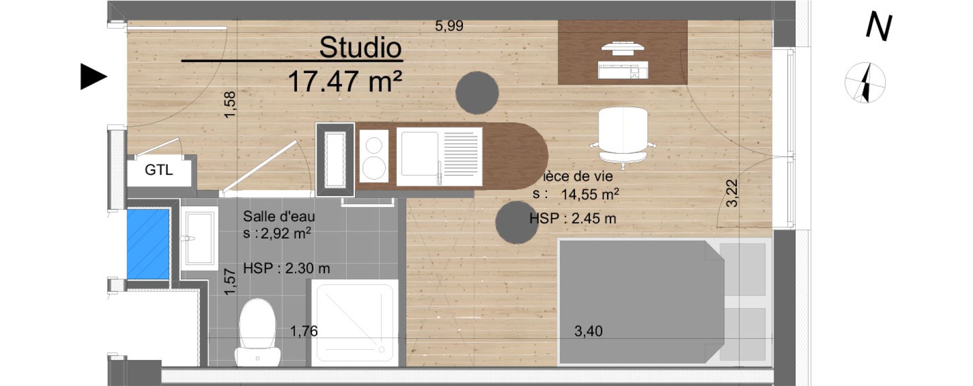 Appartement T1 de 17,47 m2 &agrave; Tours Tours gare