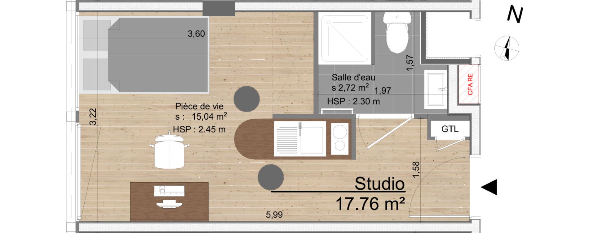 Appartement T1 de 17,76 m2 &agrave; Tours Tours gare