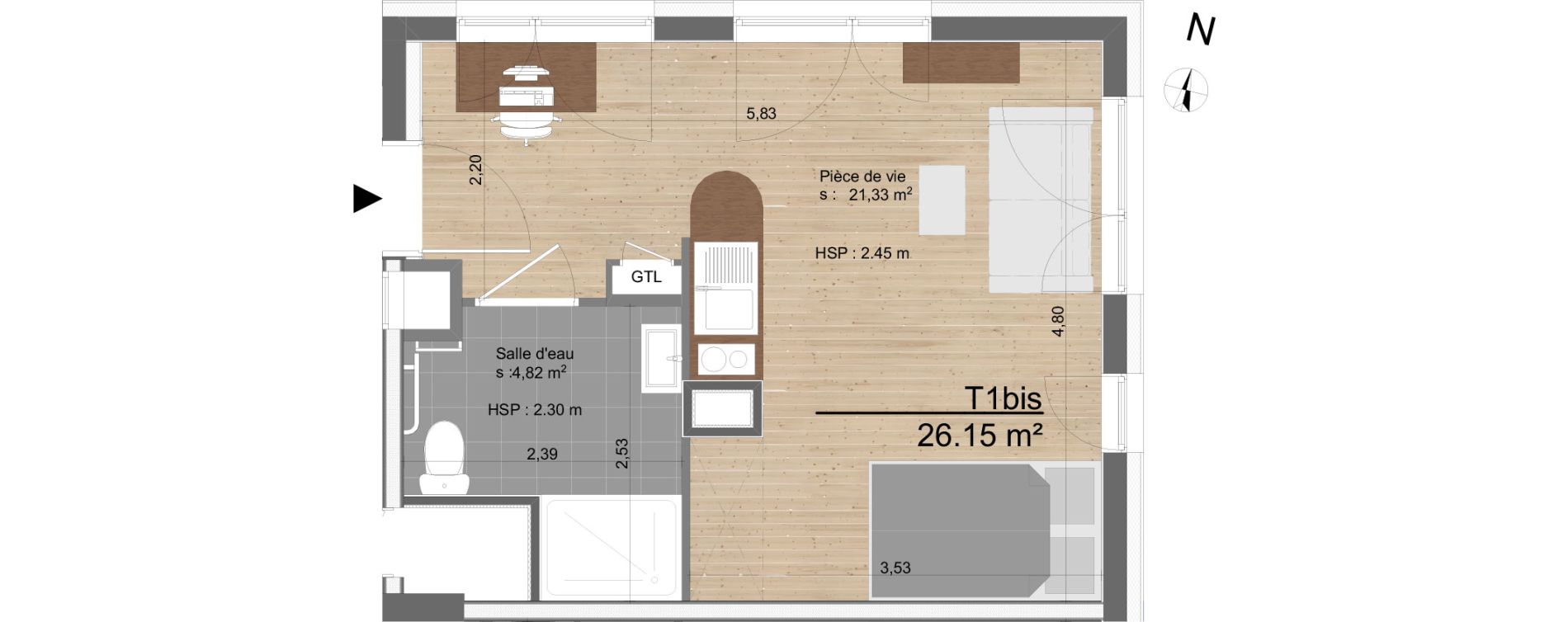 Appartement T1 de 26,15 m2 &agrave; Tours Tours gare