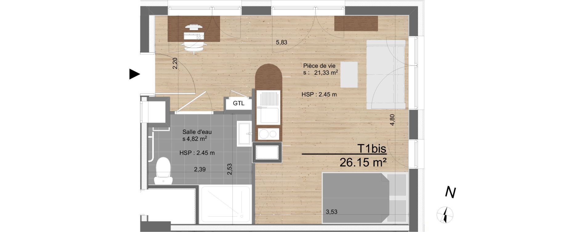 Appartement T1 de 26,15 m2 &agrave; Tours Tours gare