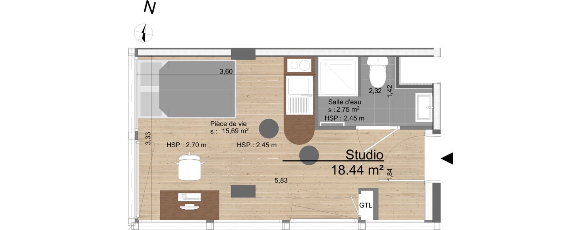 Appartement T1 de 18,44 m2 &agrave; Tours Tours gare