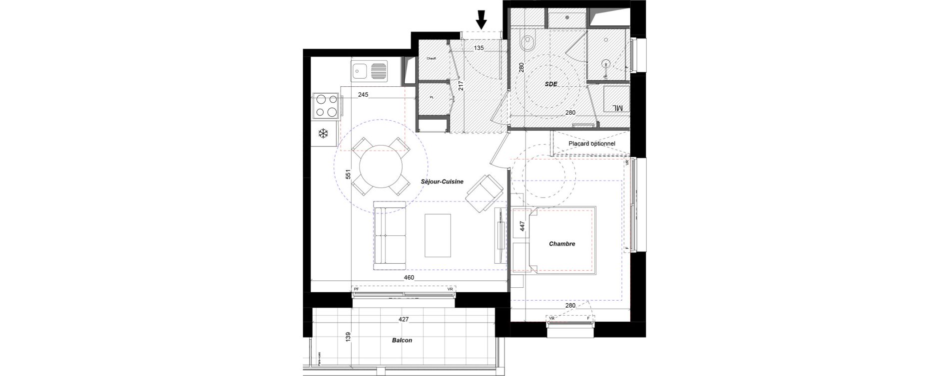 Appartement T2 de 45,00 m2 &agrave; Tours Douets milletiere