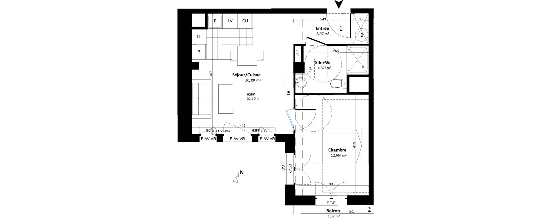 Appartement T2 de 41,92 m2 &agrave; Tours Cathedrale