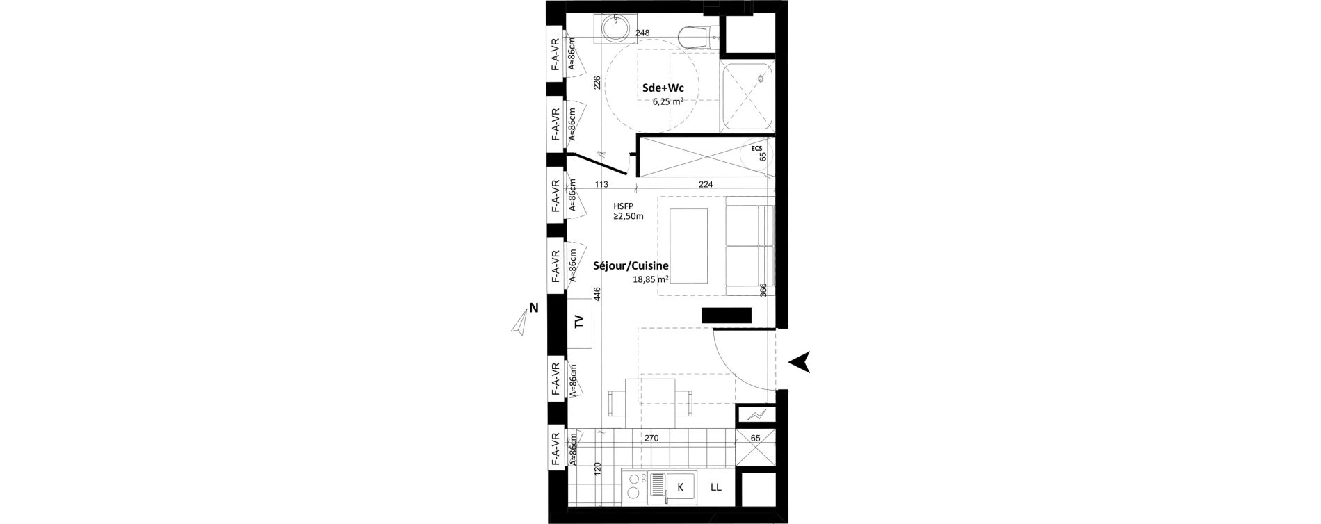 Appartement T1 de 25,10 m2 &agrave; Tours Cathedrale