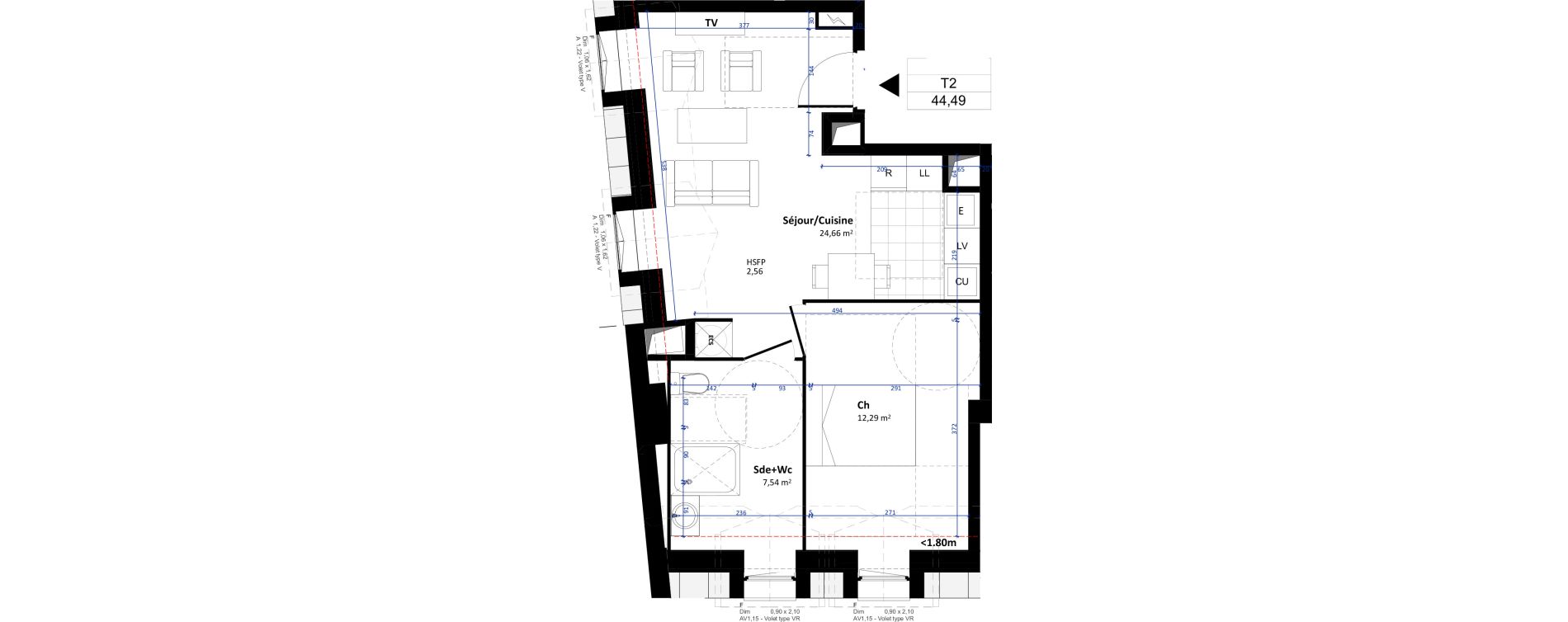 Appartement T2 de 44,49 m2 &agrave; Tours Tours cathedrale