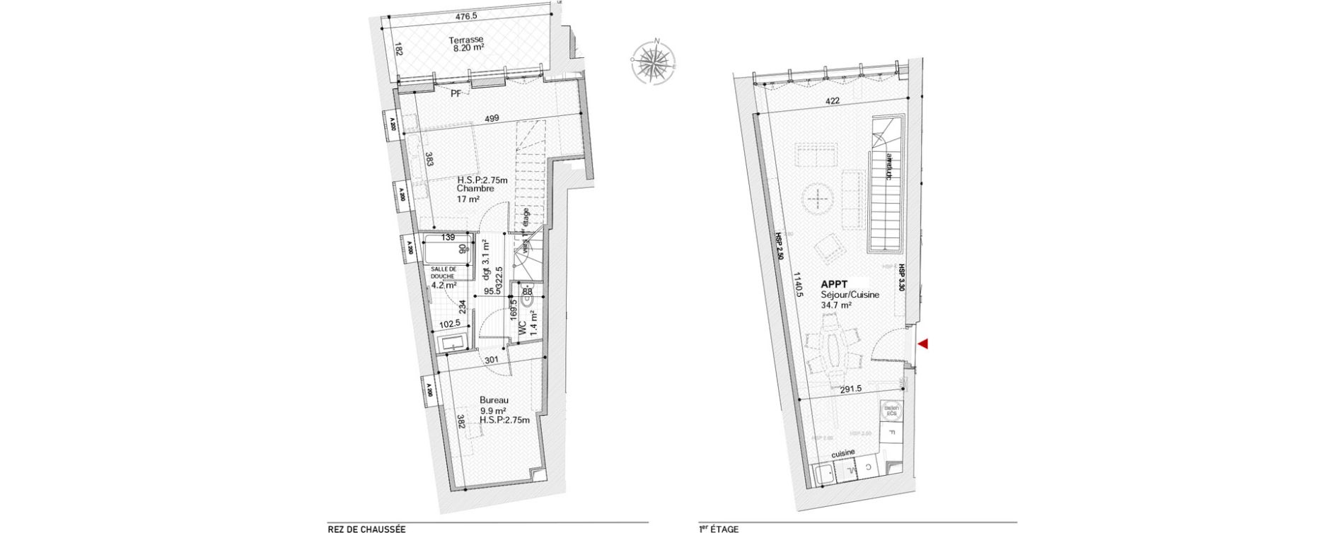 Duplex T2 de 70,30 m2 &agrave; Tours Centre