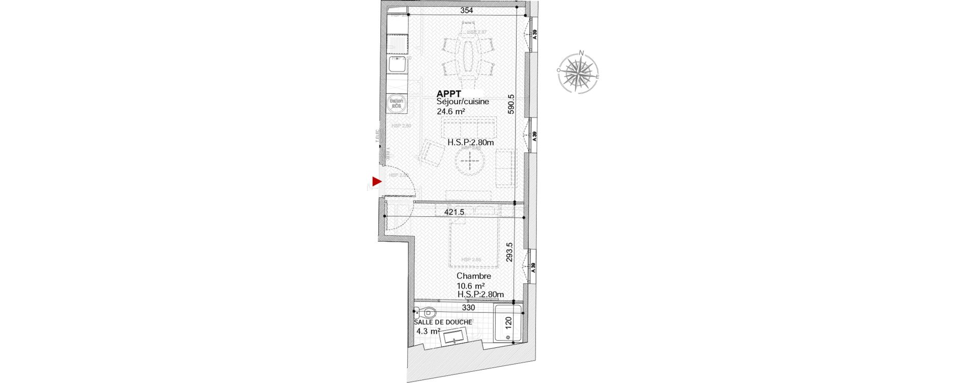 Appartement T2 de 39,50 m2 &agrave; Tours Centre