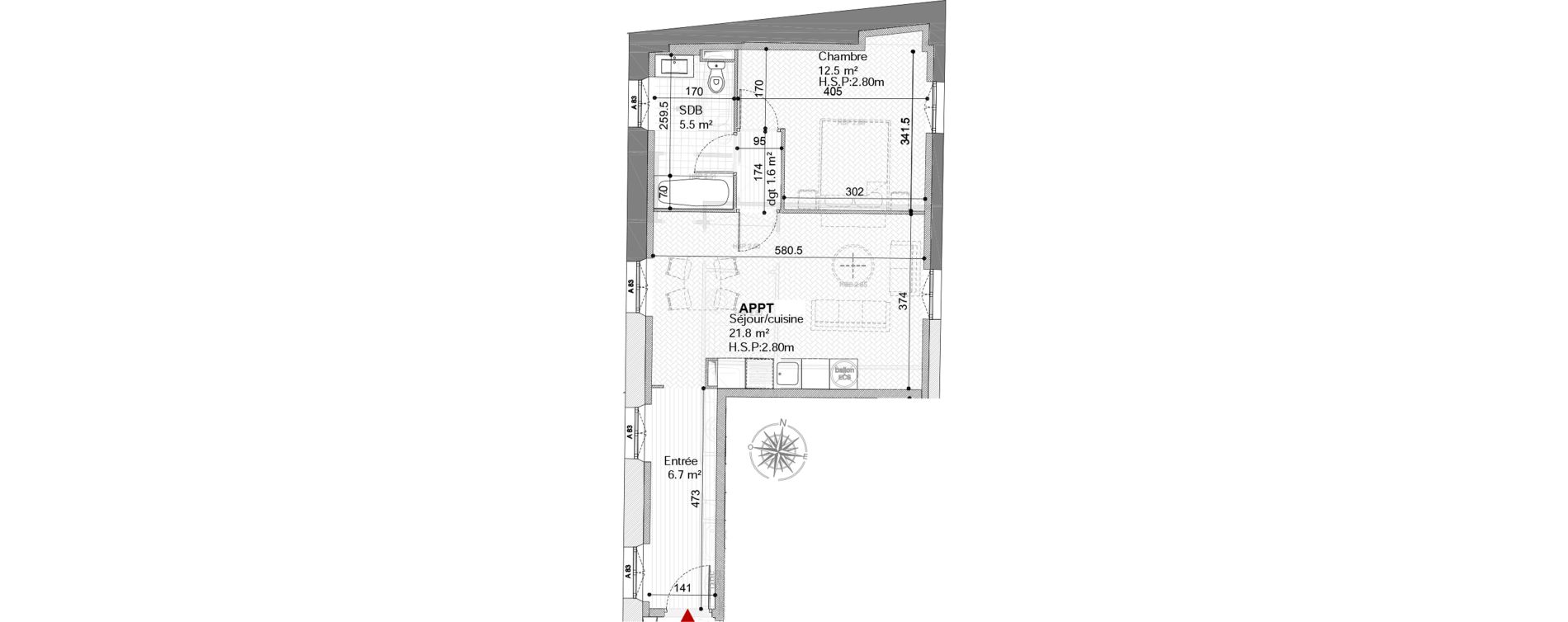 Appartement T2 de 48,10 m2 à Tours Centre