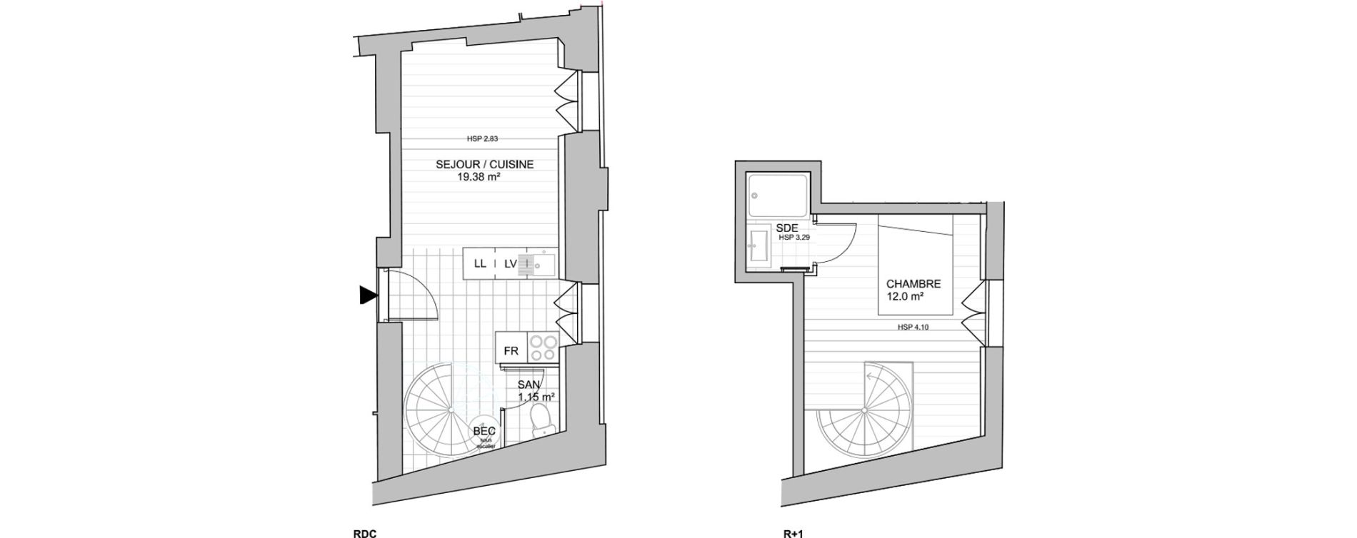 Duplex T2 de 35,11 m2 &agrave; Tours Centre