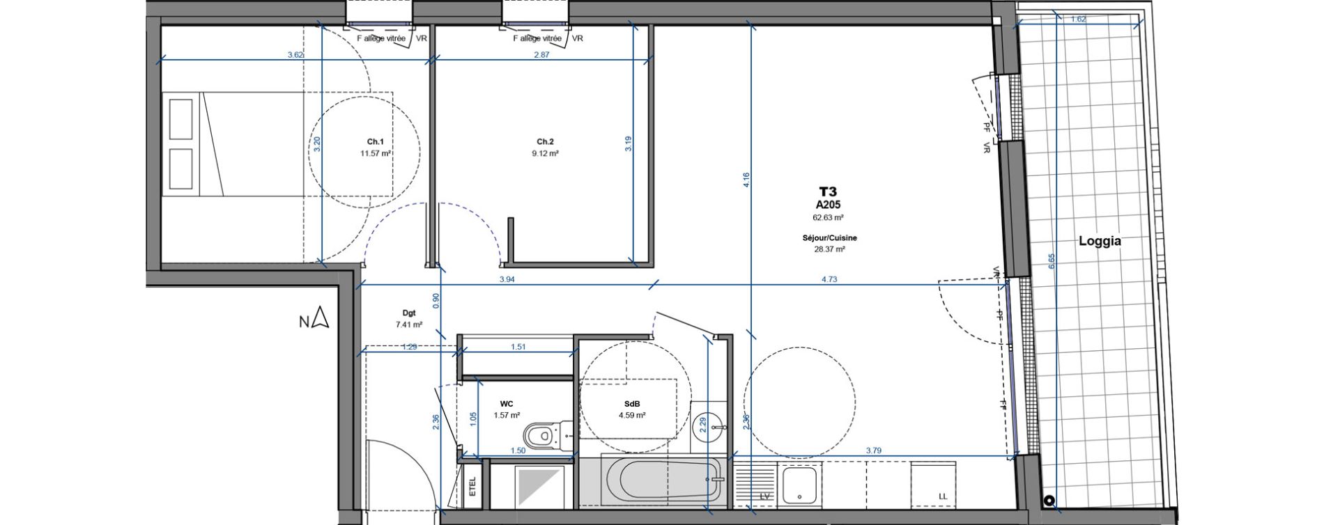 Appartement T3 de 62,63 m2 &agrave; Tours Monconseil