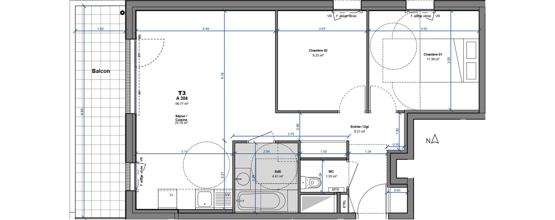 Appartement T3 de 60,77 m2 &agrave; Tours Monconseil