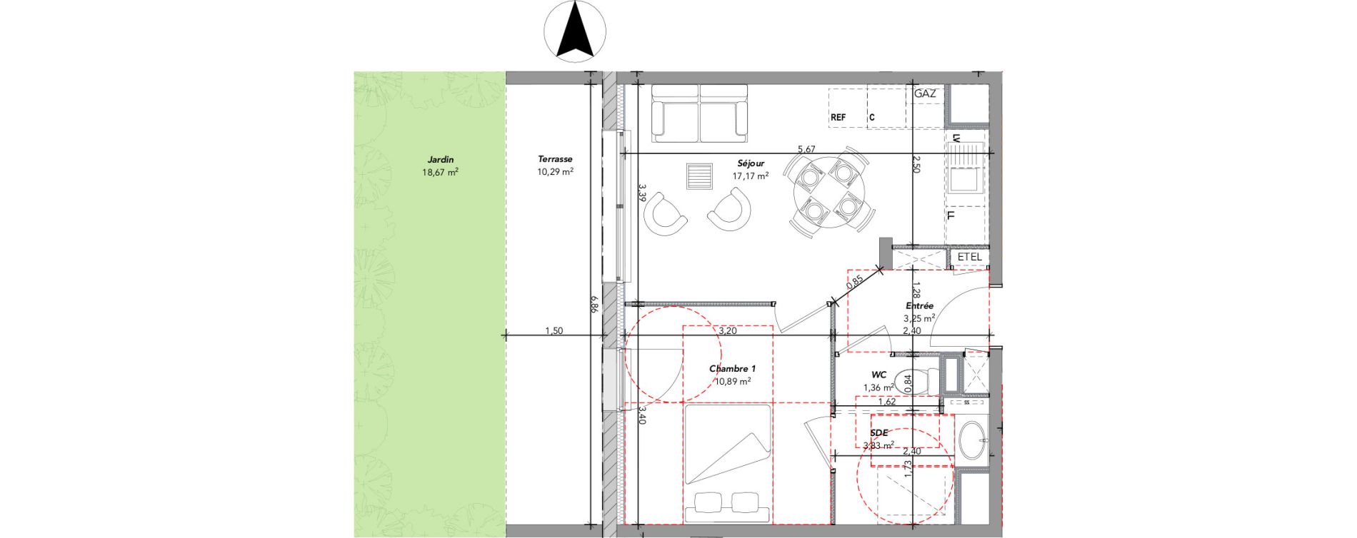 Appartement T2 de 36,50 m2 &agrave; Tours Douets milletiere