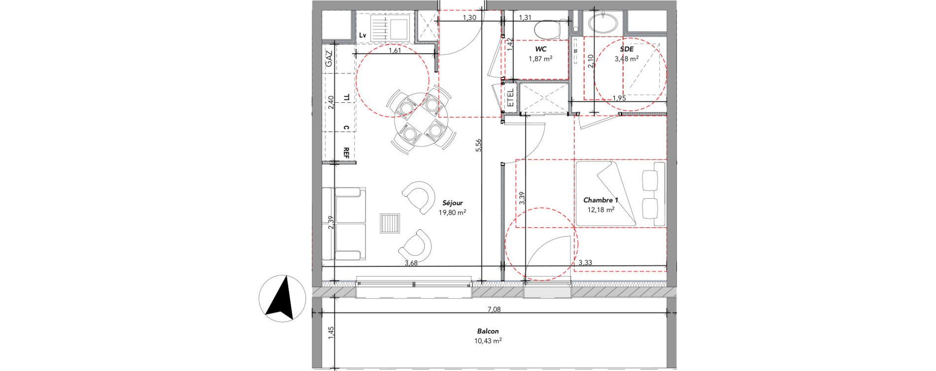 Appartement T2 de 37,33 m2 &agrave; Tours Douets milletiere