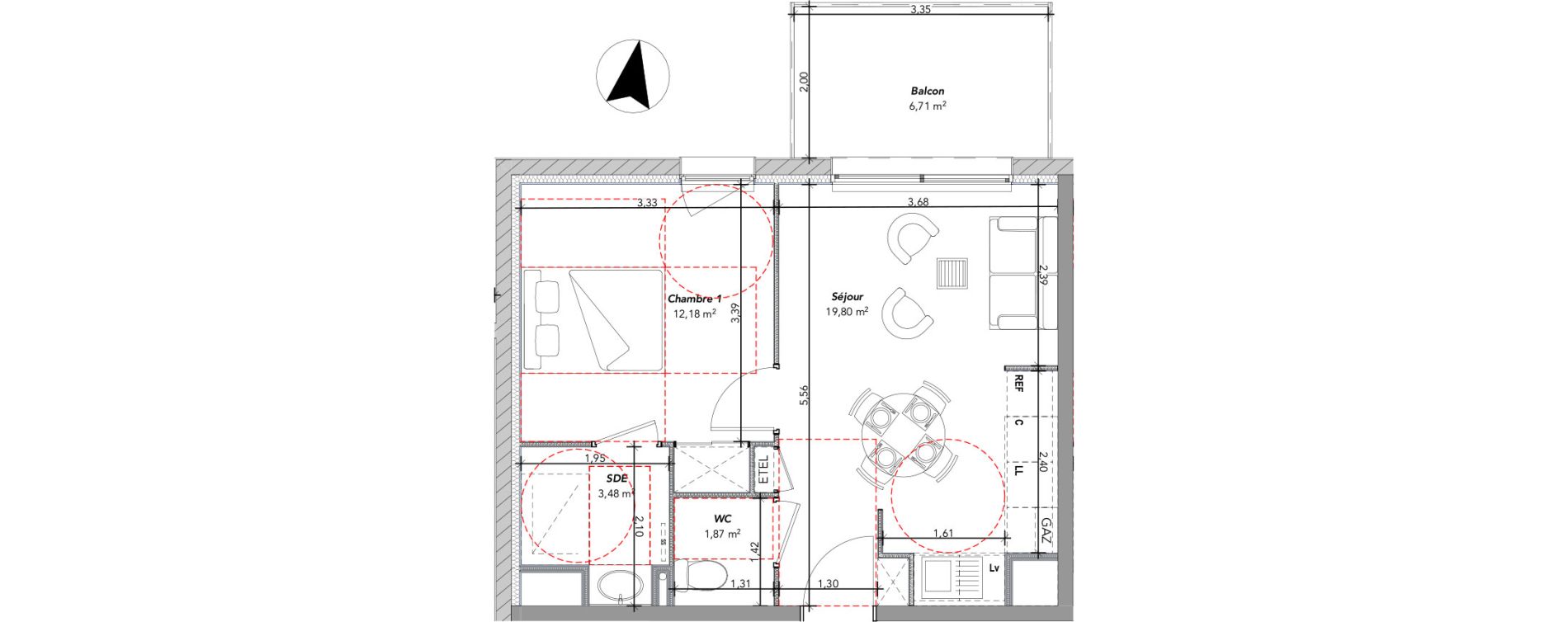 Appartement T2 de 37,33 m2 &agrave; Tours Douets milletiere